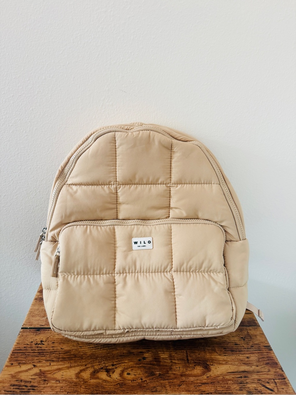 Wilo The Label Tan Beige Puff Quilted Backpack